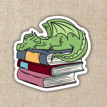 Dragon Sleeping on Book Pile Sticker