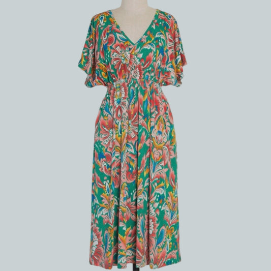 Paisley Summer Midi Dress (Green)