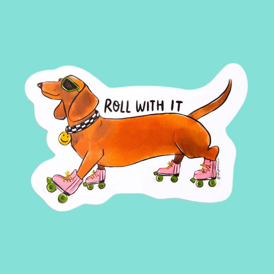 Roll With It Dachsund Dog Rollerskate Sticker