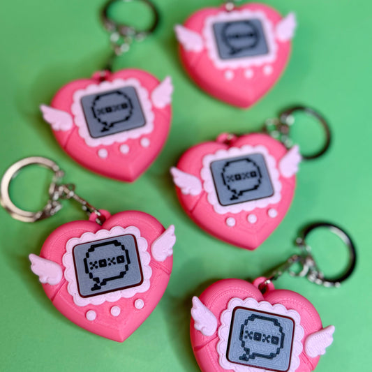 Digital Pet Pink Heart Fidget Clicker Keychain
