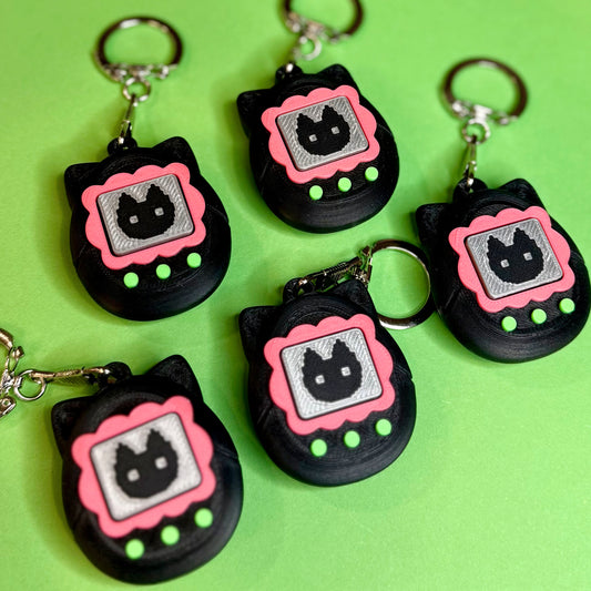 Digital Pet Black Cat Fidget Clicker Keychain