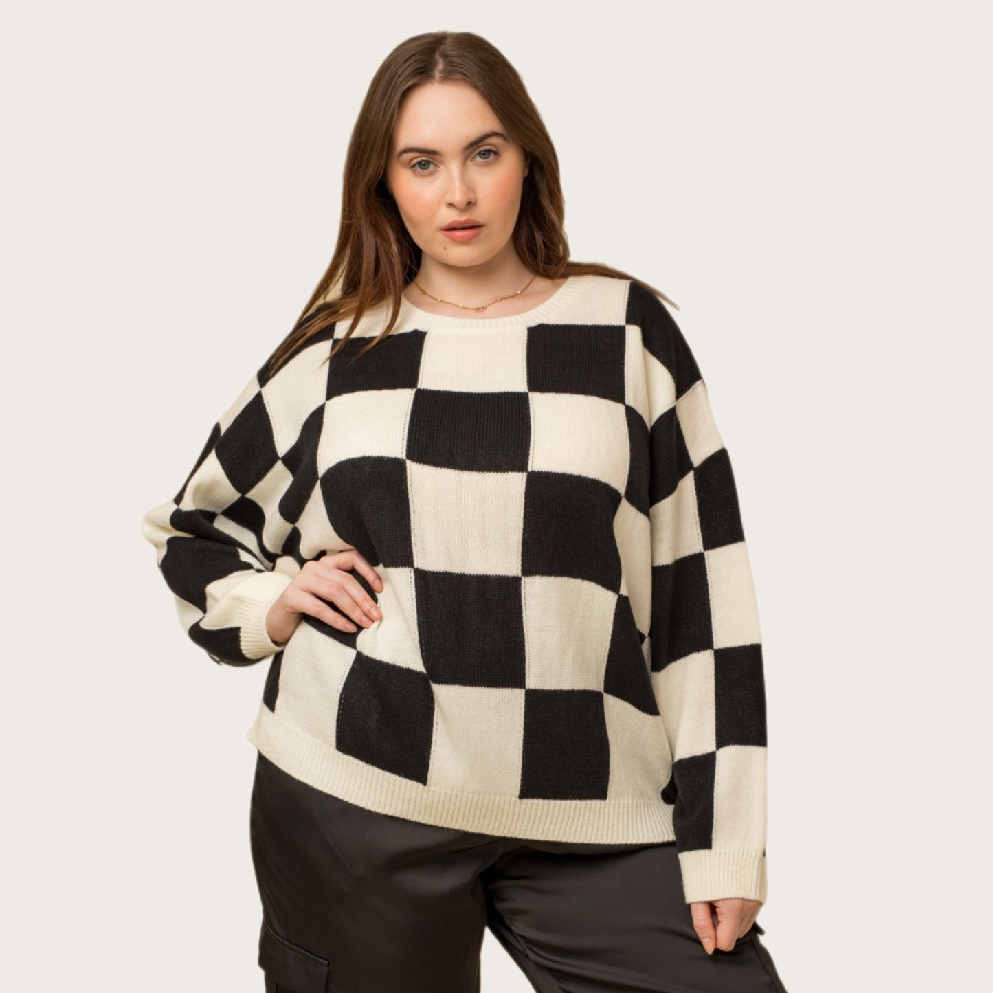 Margot Checkerboard Sweater (Black)