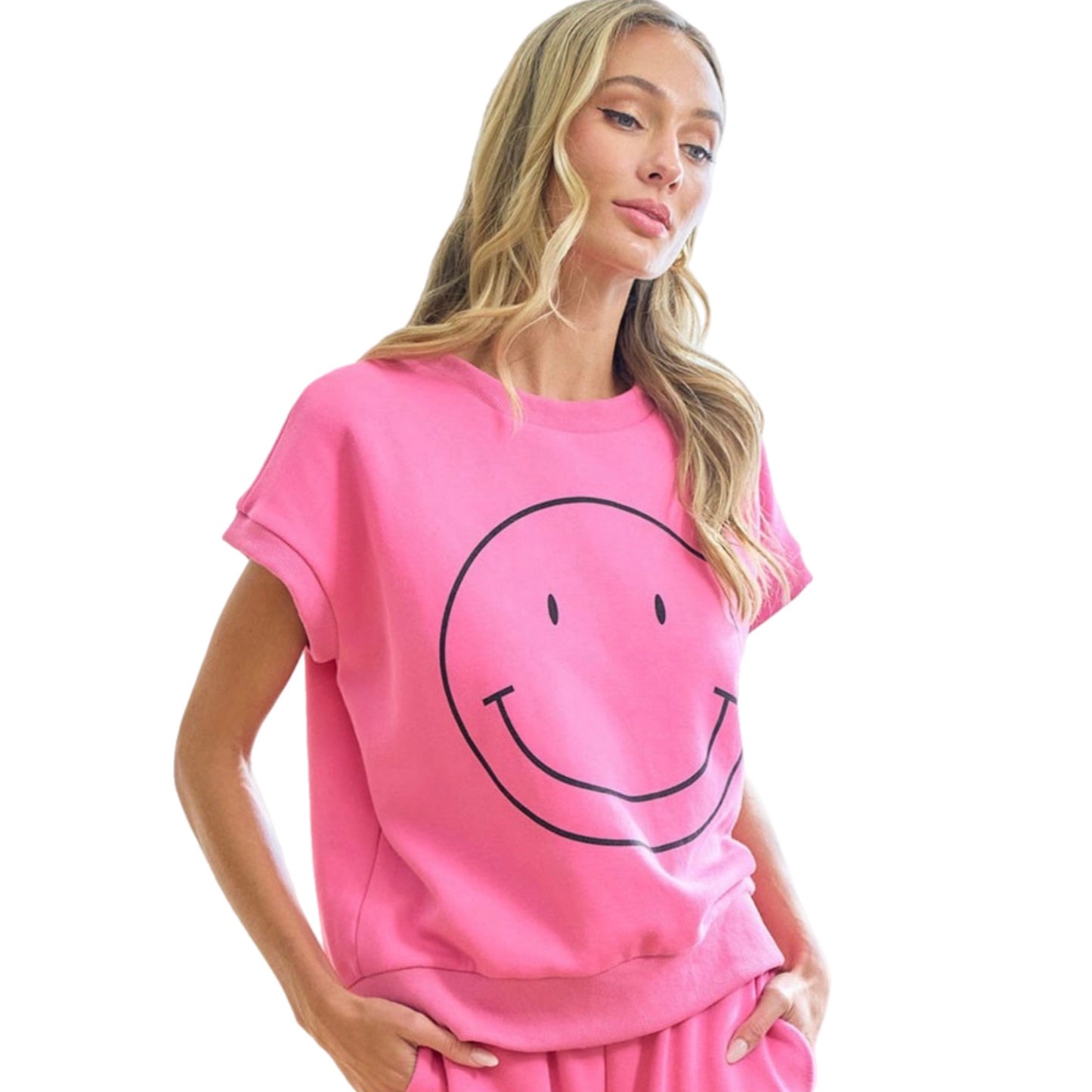 Smiley Short Sleeve Sweatshirt (S M L 1X 2X 3X)