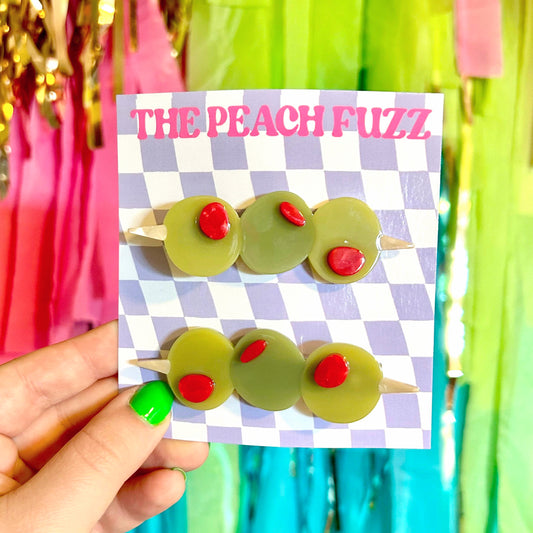 Stuffed Olive Hair Clip Set