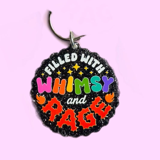 Filled With Whimsy and Rage Keychain (Black Glitter)