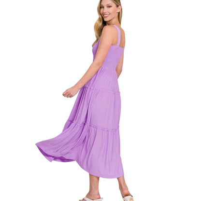 Smocked Tiered Maxi Dress (Lavender)