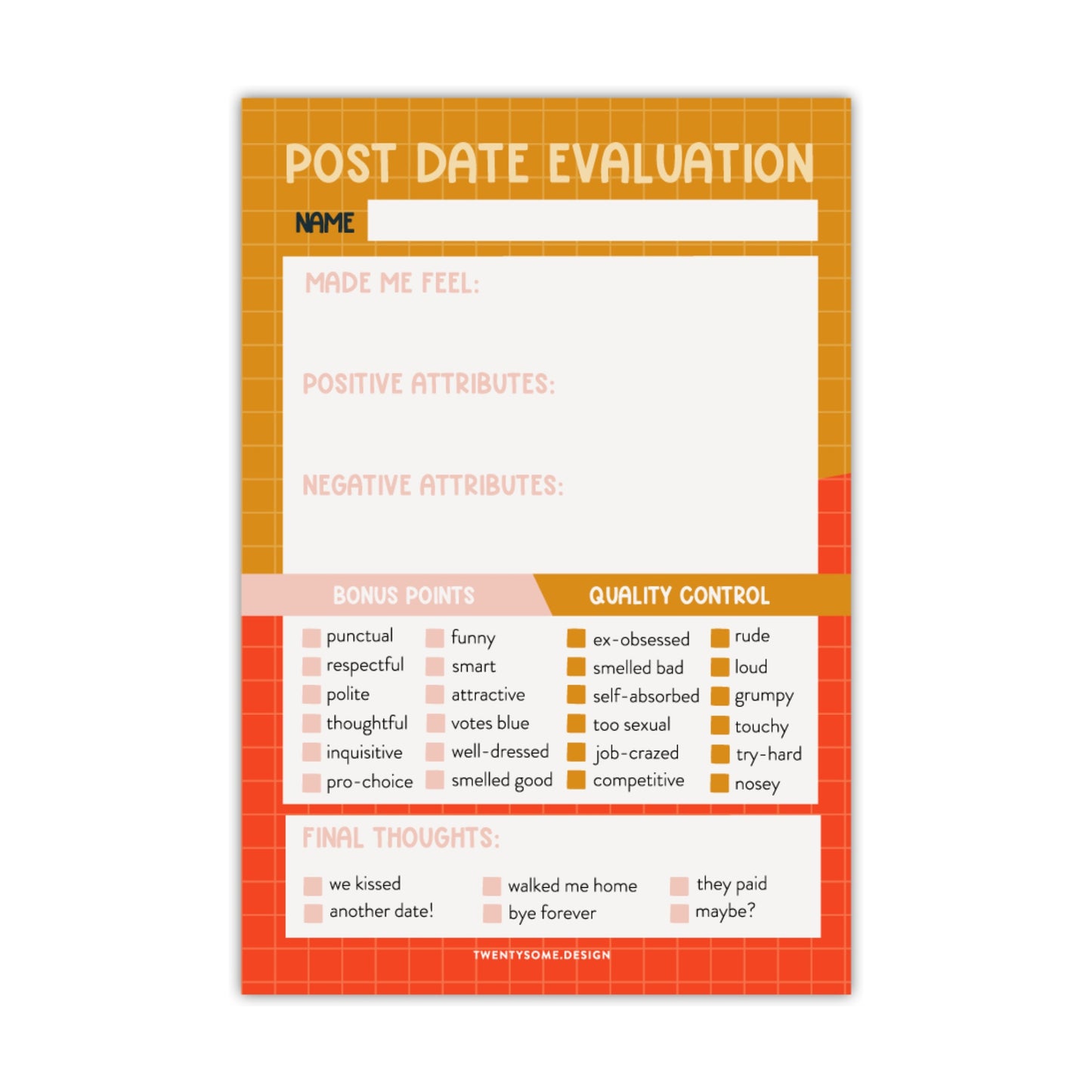 Post Date Evaluation Notepad