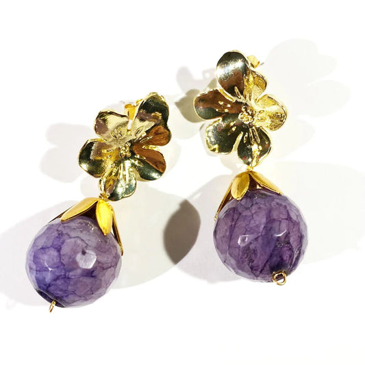 Retro Flower Drop Earrings (Lilac)