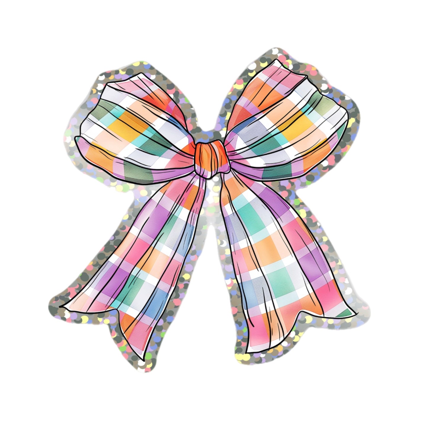 Glitter Plaid Bow Sticker