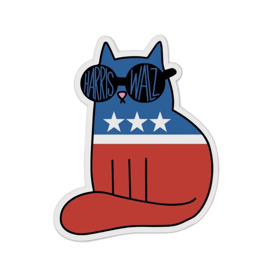 Cat with Harris Walz Sunglasses Sticker