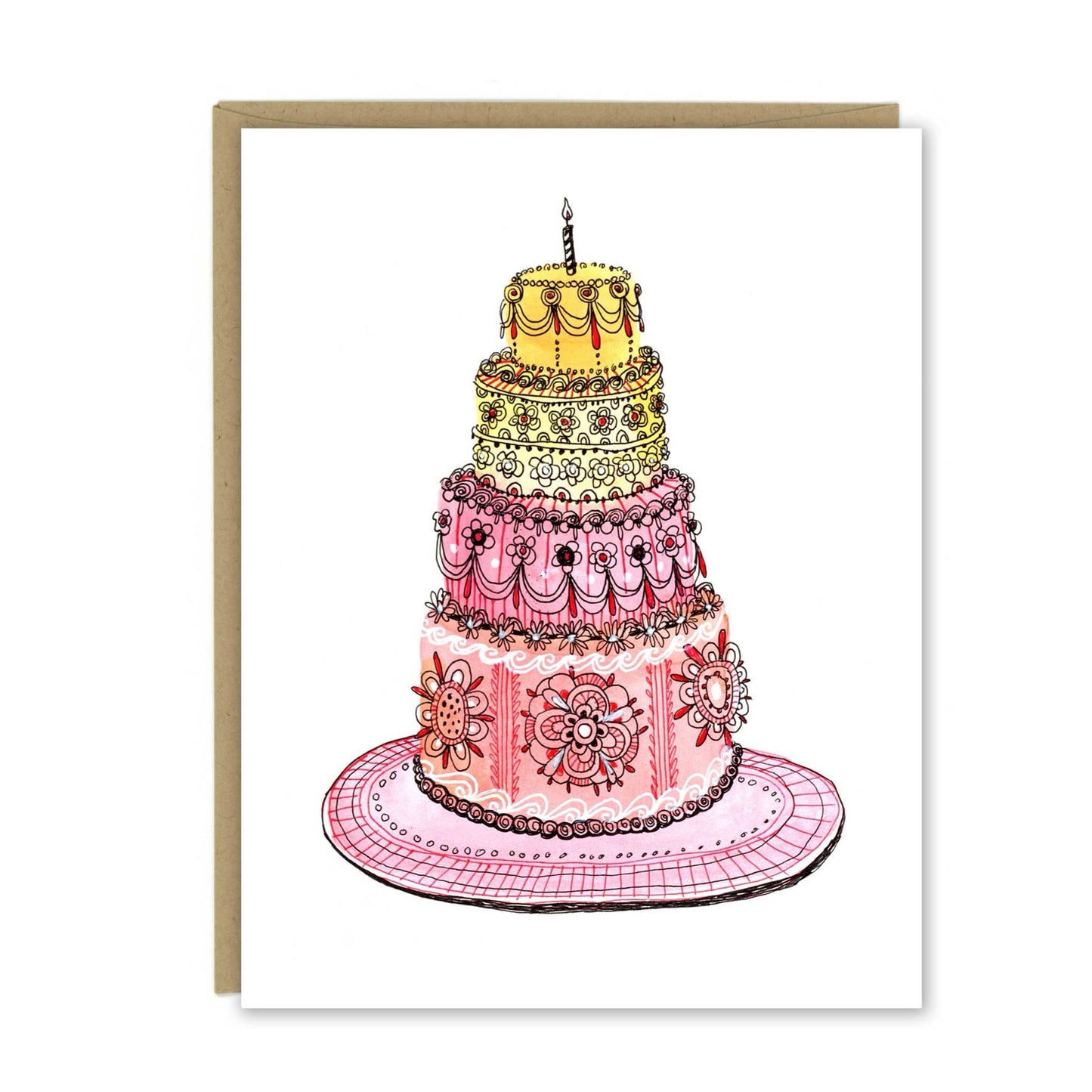 Pink and Yellow Vintage Cake Greeting Card
