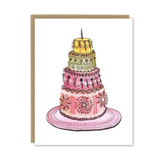 Pink and Yellow Vintage Cake Greeting Card
