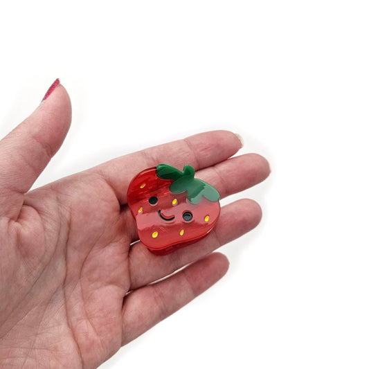 Smiley Strawberry Mini Claw Clip