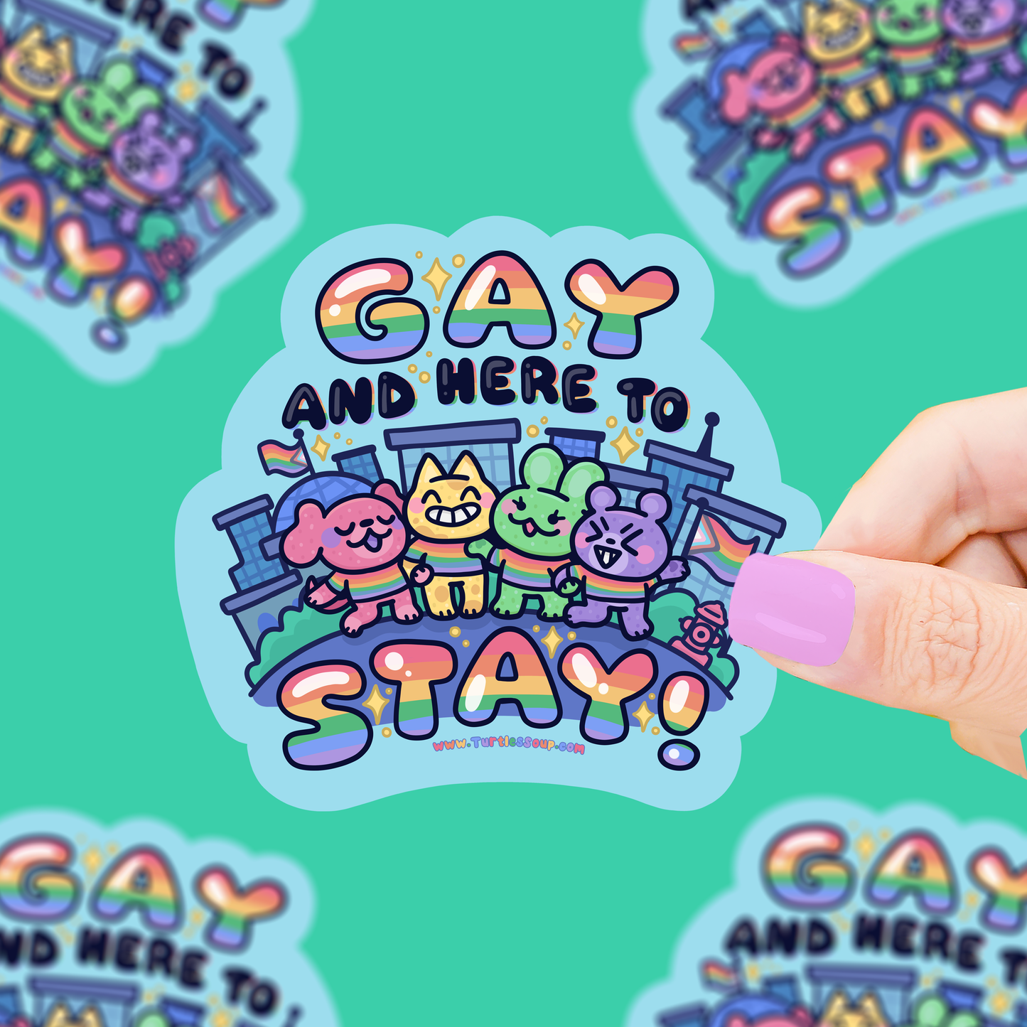 Gay and Here to Stay Rainbow Animals Sticker