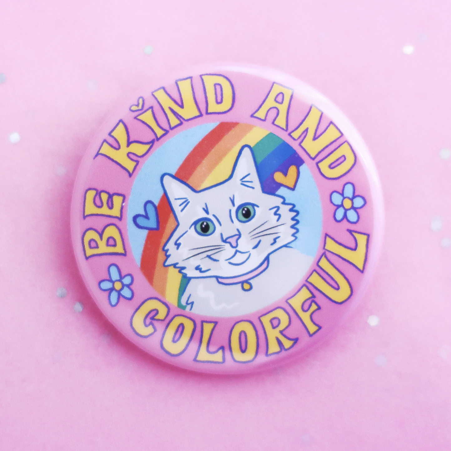 Be Kind and Colorful Cat Button