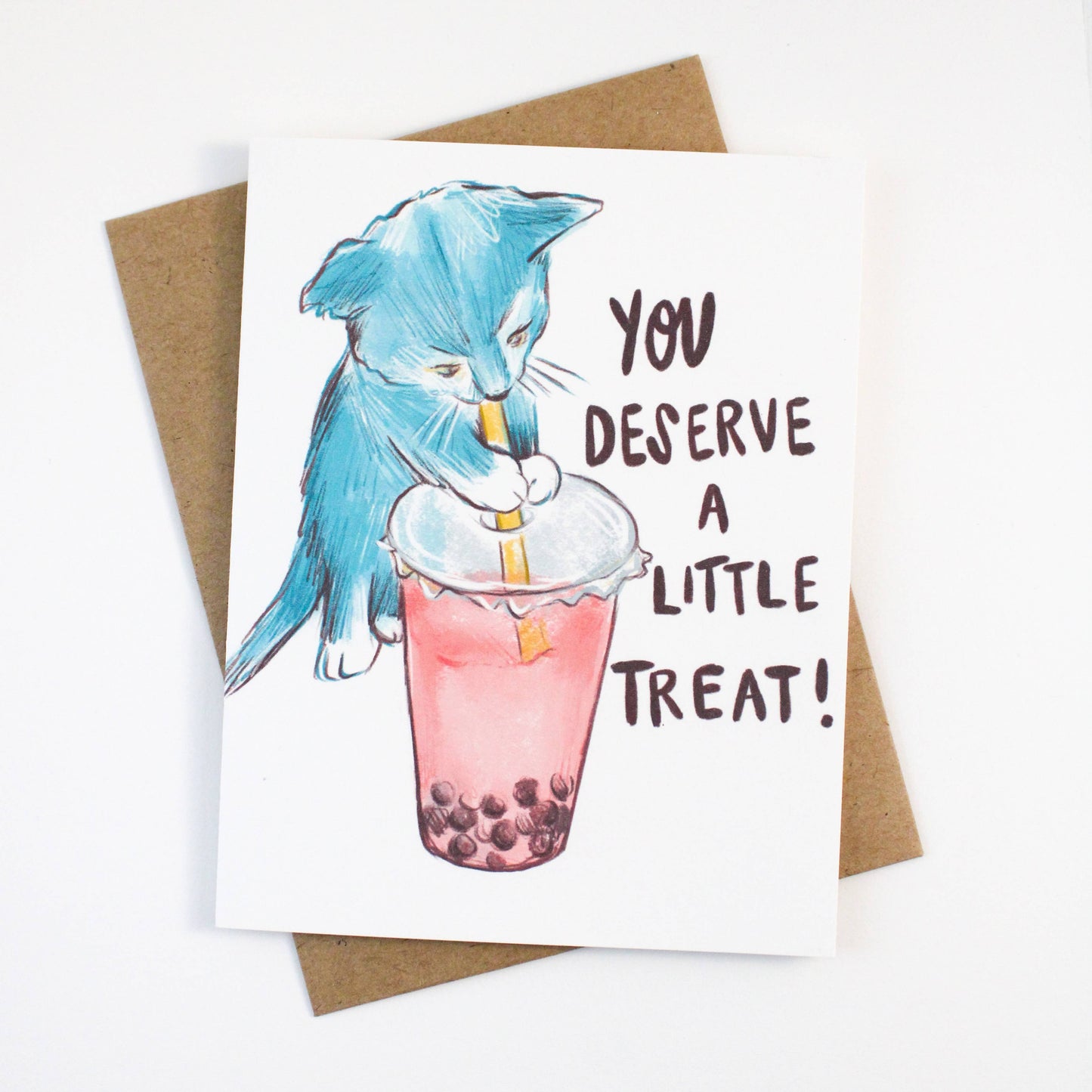 Boba Tea Kitten Treat Yourself Card