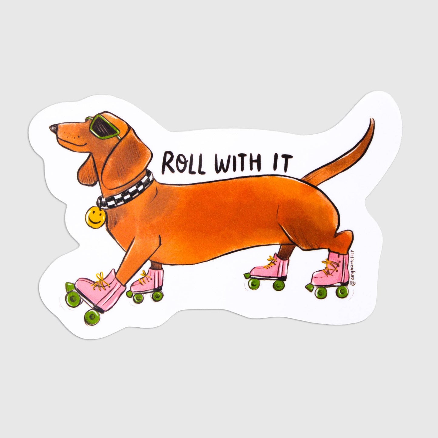 Roll With It Dachsund Dog Rollerskate Sticker