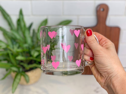 Pink Hearts Glass Coffee Mug