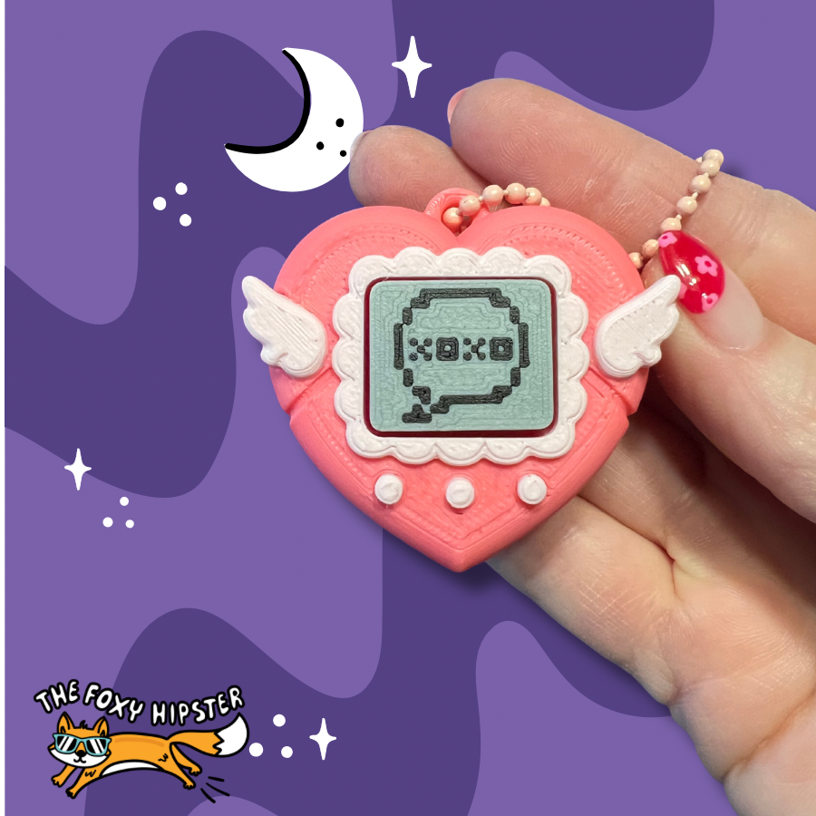 Digital Pet Pink Heart Fidget Clicker Keychain