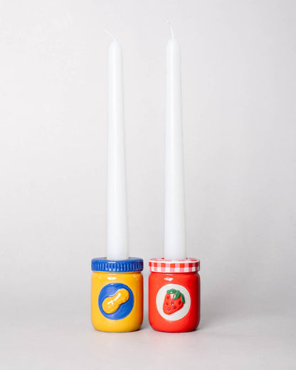 Peanut Butter and Jelly Taper Candle Holder Set