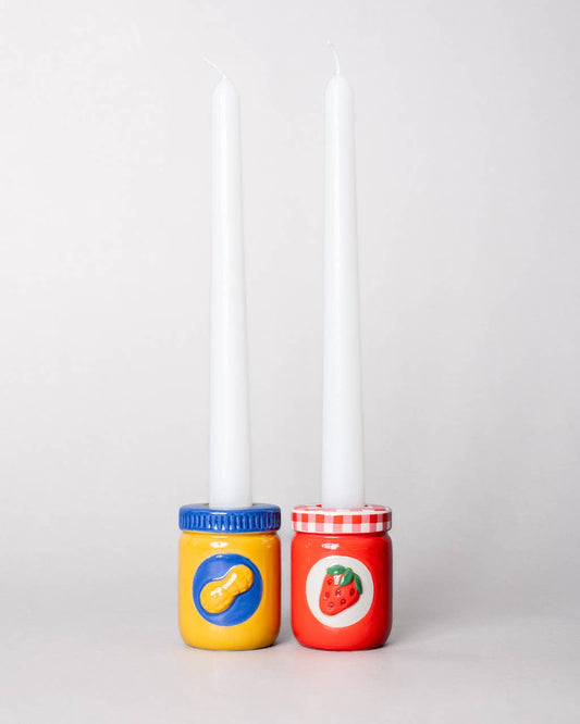 Peanut Butter and Jelly Taper Candle Holder Set