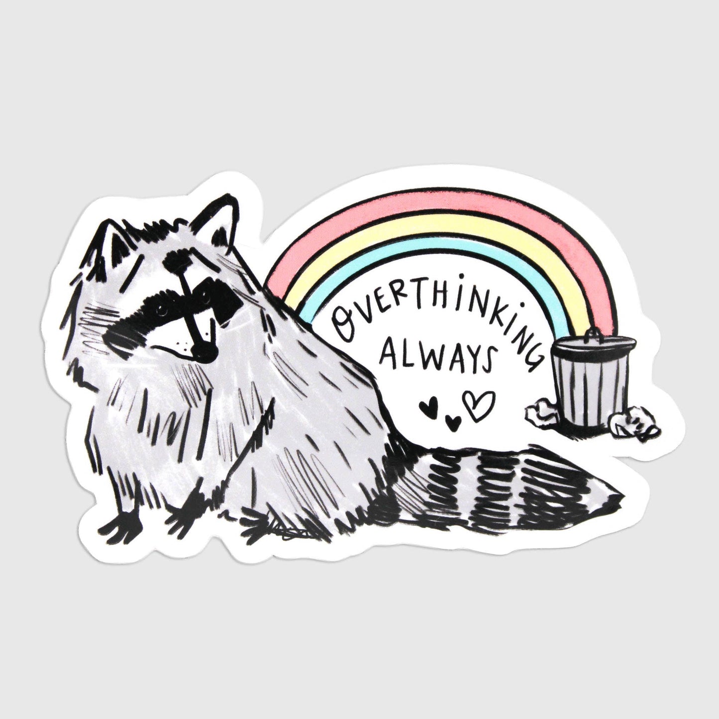 Overthinking Raccoon Rainbow Sticker