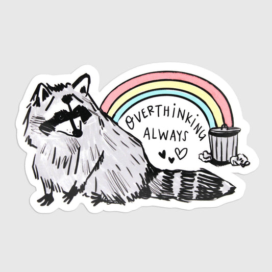 Overthinking Raccoon Rainbow Sticker
