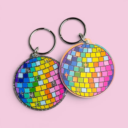 Rainbow Disco Ball Glitter Keychain