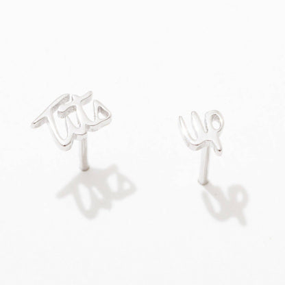 Tits Up Script Earrings