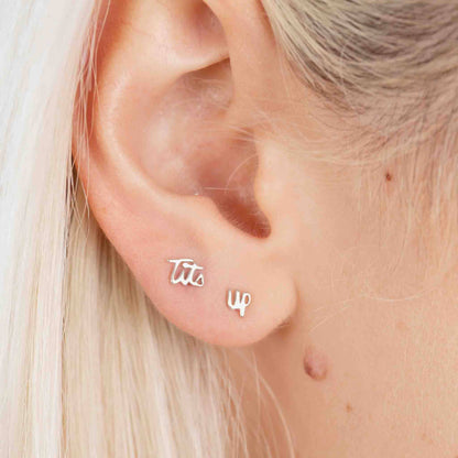 Tits Up Script Earrings