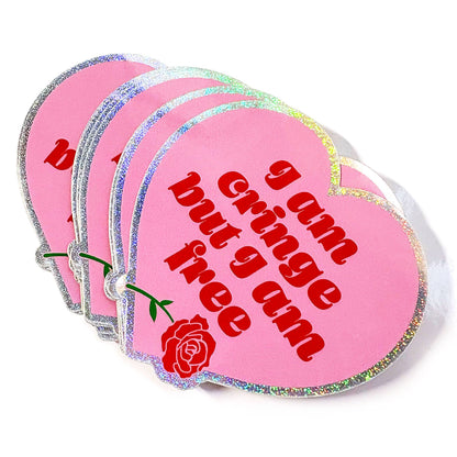 I Am Cringe But I Am Free Heart Glitter Sticker