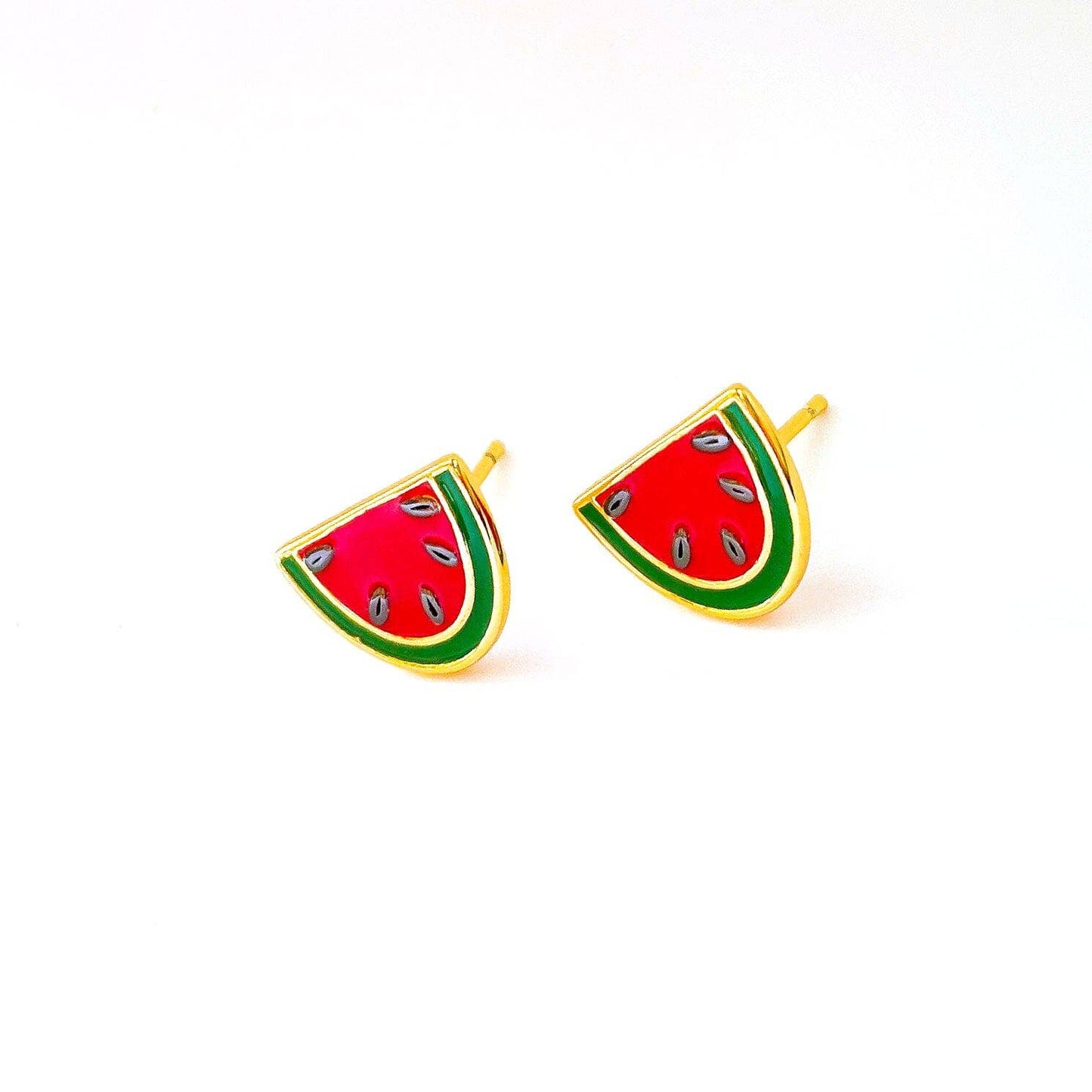 18k Gold Watermelon Enamel Earrings