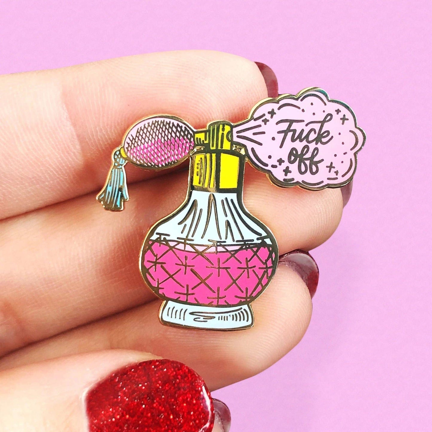 Fuck Off Perfume Bottle Pin