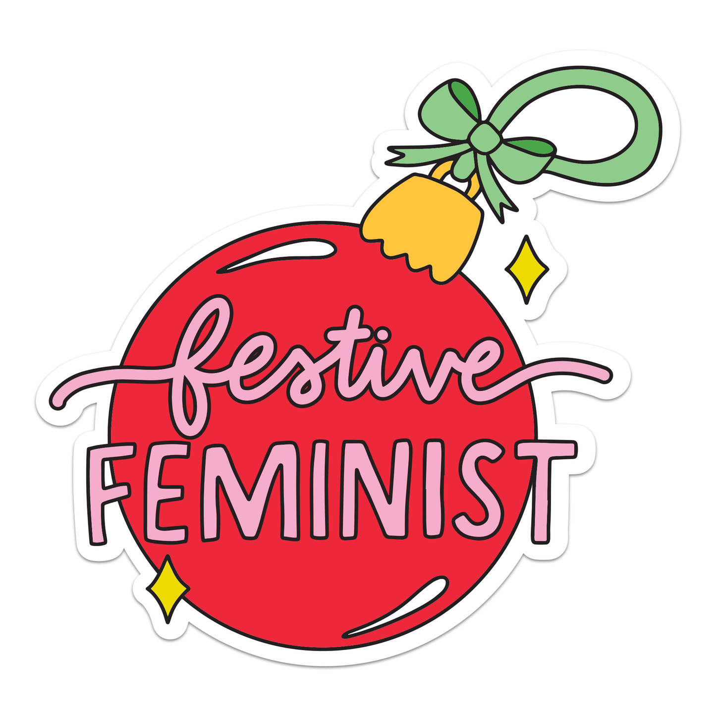 Festive Feminist Christmas Ornament Sticker