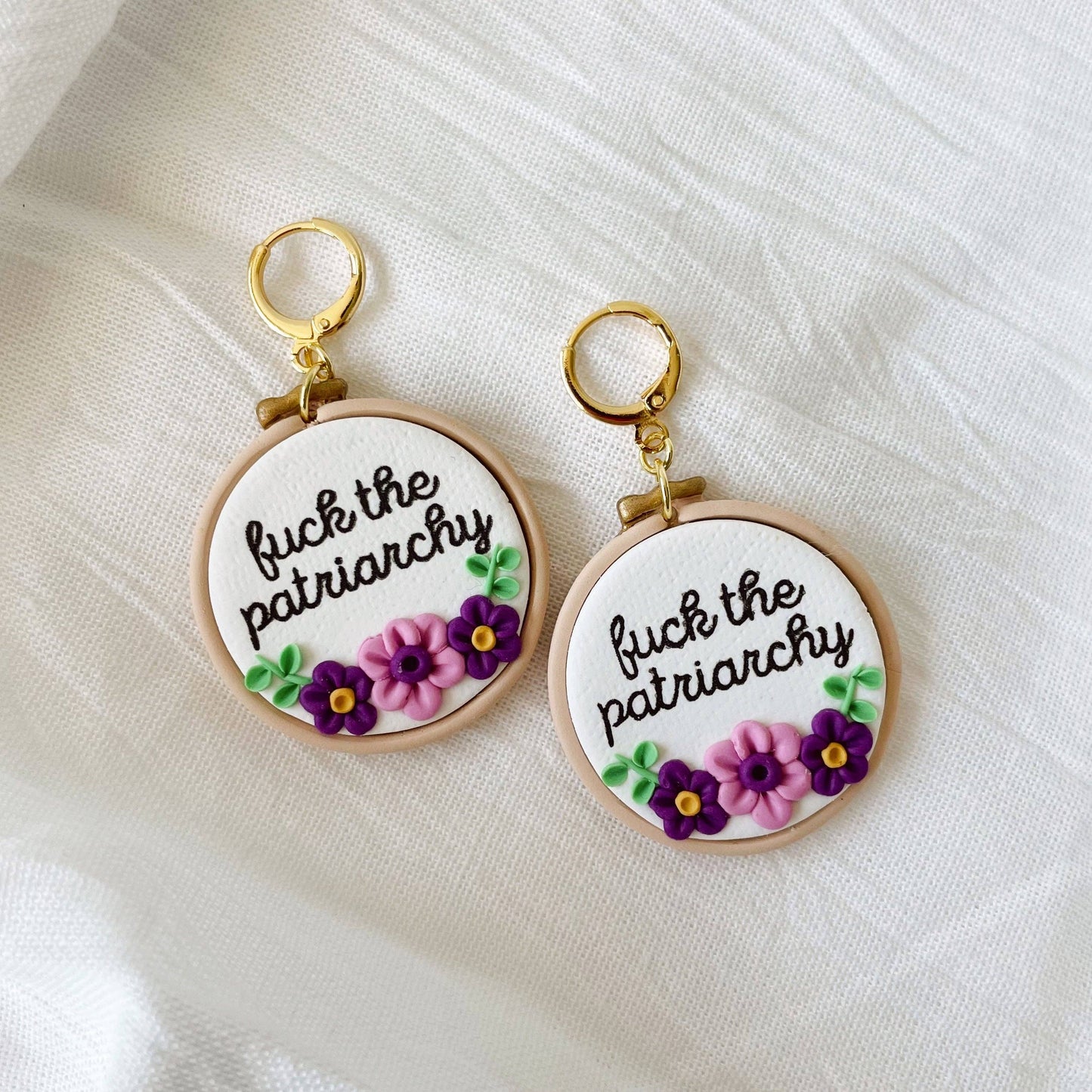 Fuck the Patriarchy Embroidery-Inspired Earrings