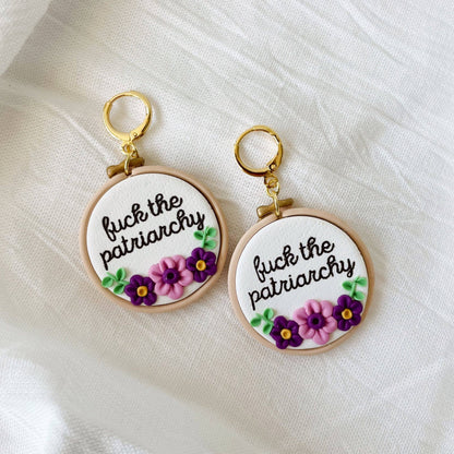 Fuck the Patriarchy Embroidery-Inspired Earrings