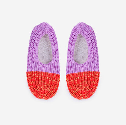 Fleece-Lined Colorblock Knit Slippers