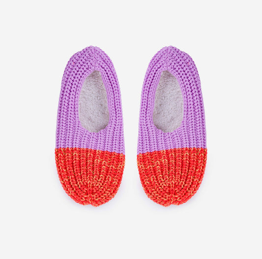 Fleece-Lined Colorblock Knit Slippers