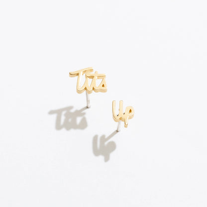 Tits Up Script Earrings