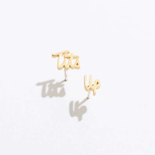 Tits Up Script Earrings