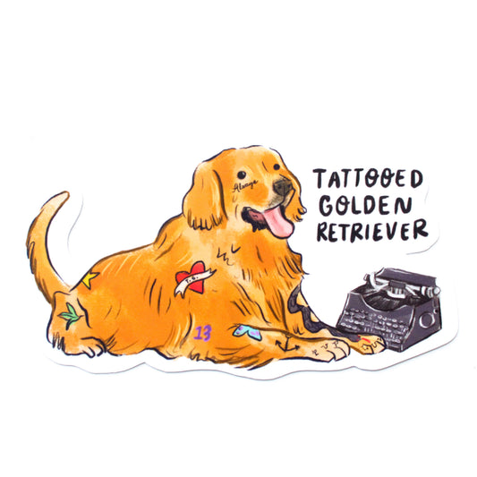 Tattooed Golden Retriever Sticker
