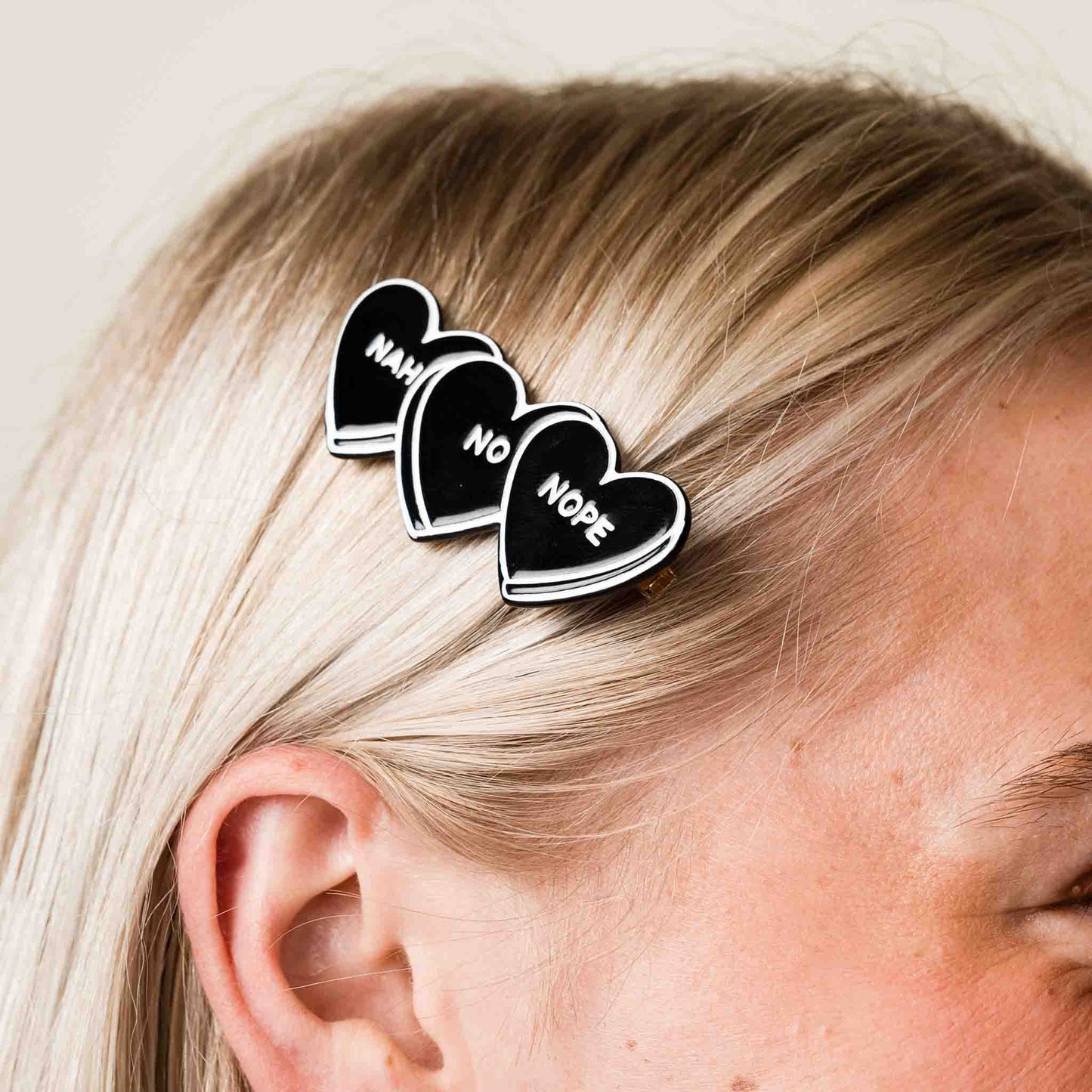 Nah No Nope Hearts Metal Hair Clip