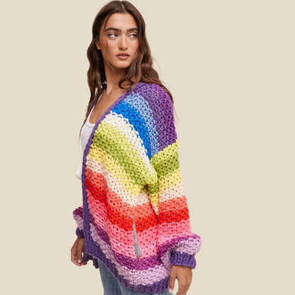 Leona Crochet Cardigan: Rainbow