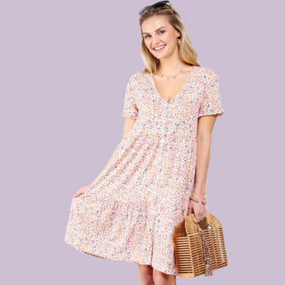 Mary Ann Floral Dress (Peach)