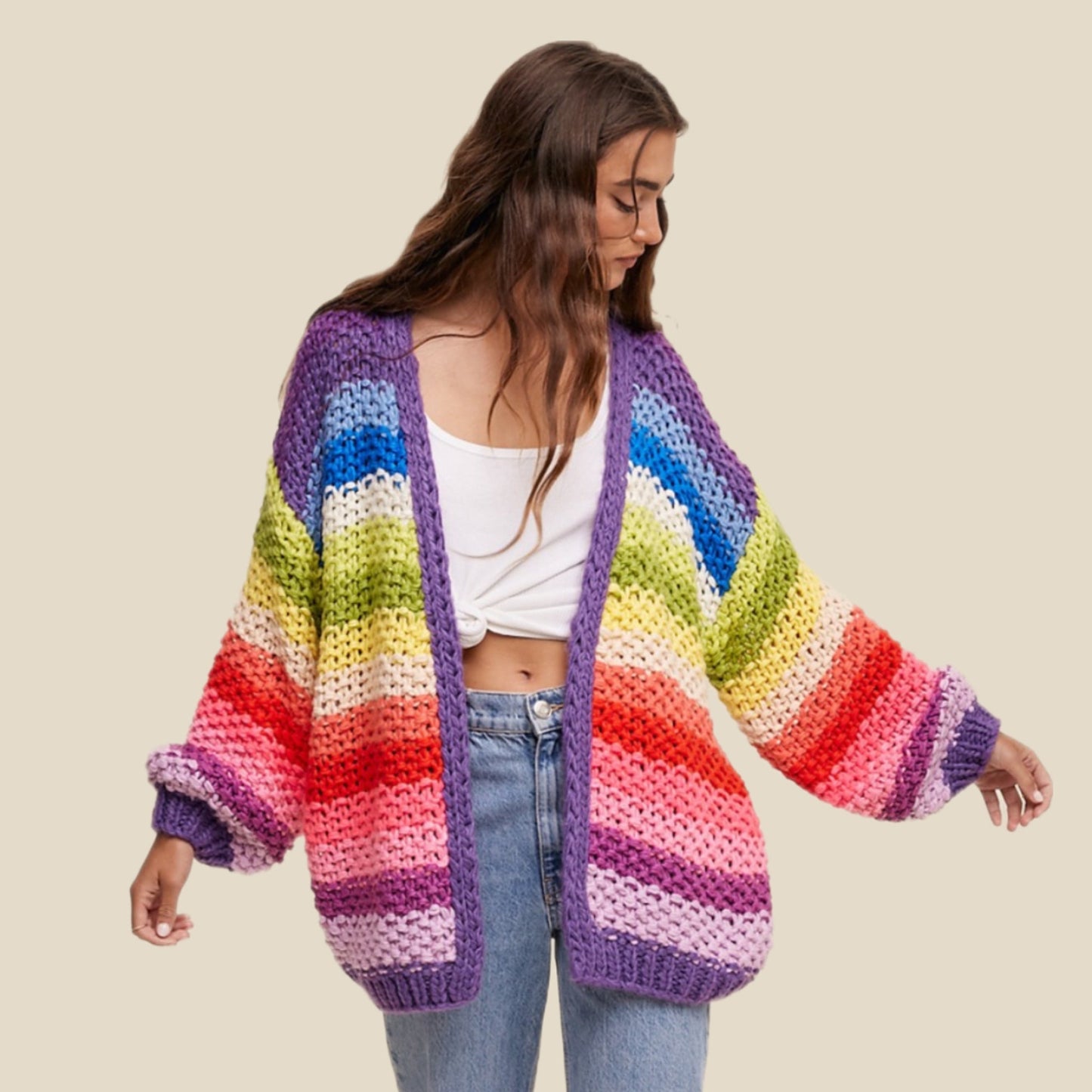 Leona Crochet Cardigan: Rainbow