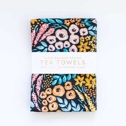Black Floral Tea Towels (Pack of 2)