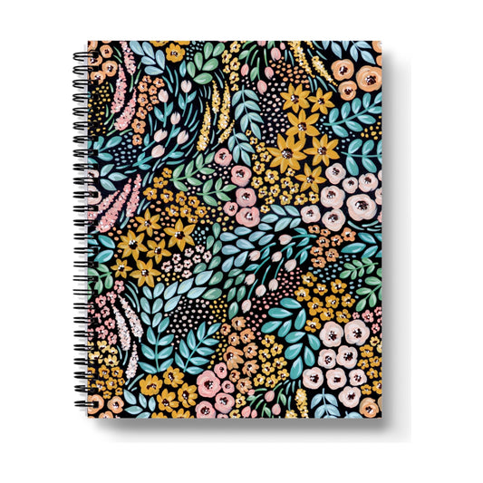 Black Floral Spiral Lined Notebok