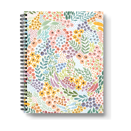 White Floral Spiral Lined Notebook